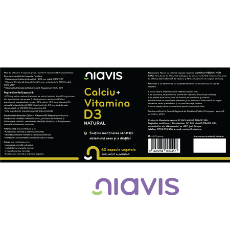 Niavis Calciu + Vitamina D3 Natural 60 cps