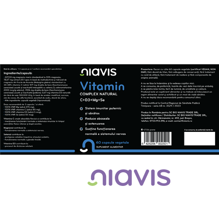 Niavis Vitamin Complex Natural C+D3+Mg+Se 60 cps
